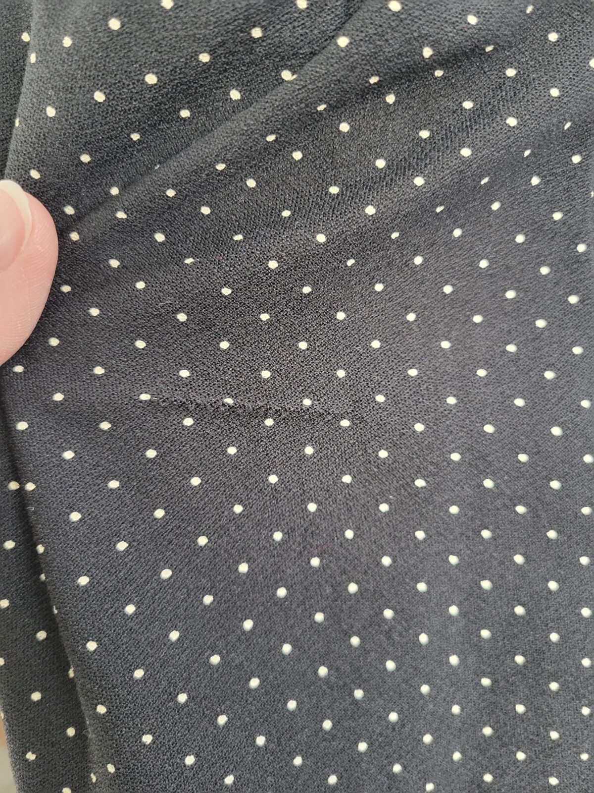Vtg Earth Angel Dress in Black w Cream Polka Dots/Tie Waist/Pleated Skirt 15/16