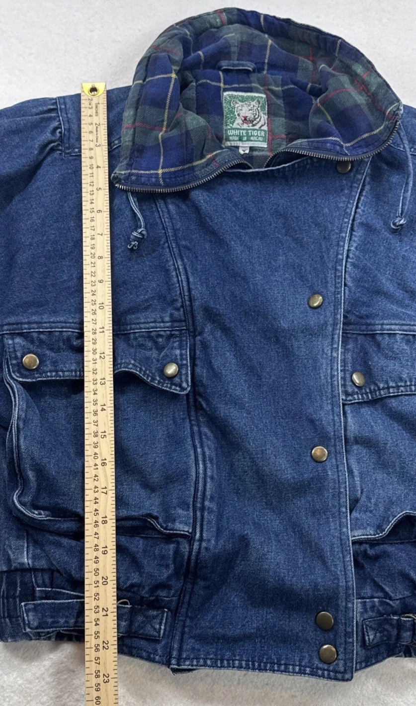 Vintage Jean Oversized Bomber Jacket with Tartan Plaid Lining Boyfriend
