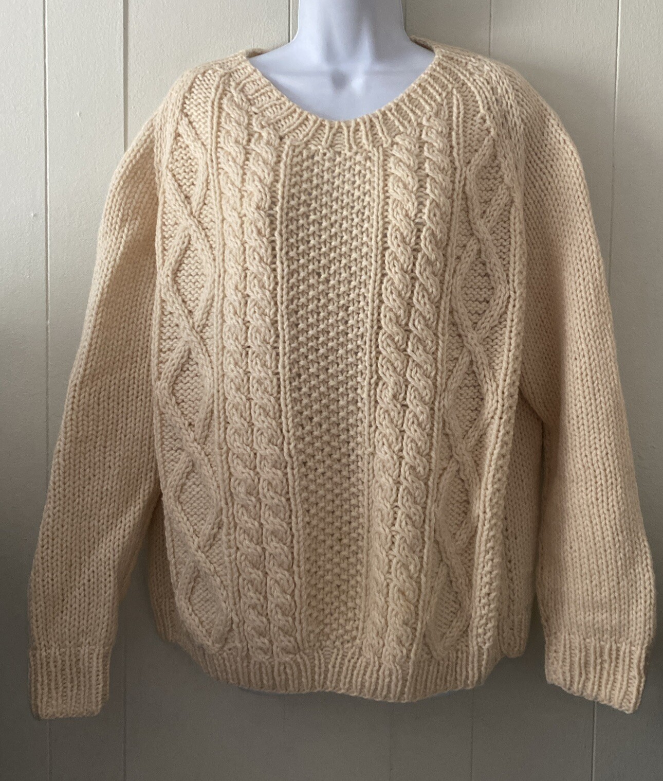 Vintage Stix Baer Fuller 100% Wool Chunky Cable Knit Sweater Cream Sz M Italy