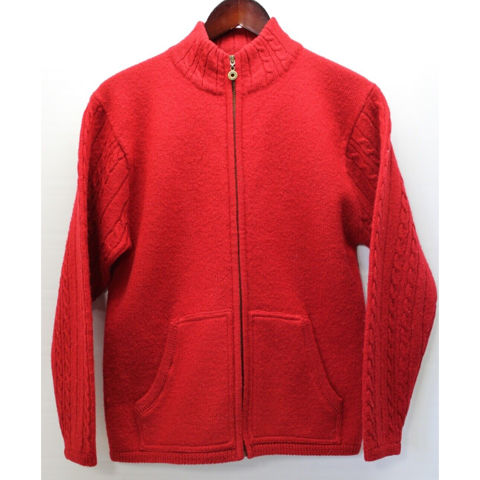 VINTAGE JANTZEN CLASSICS RED WOOL FULL ZIP CARDIGAN SWEATER WOMEN’S SMALL