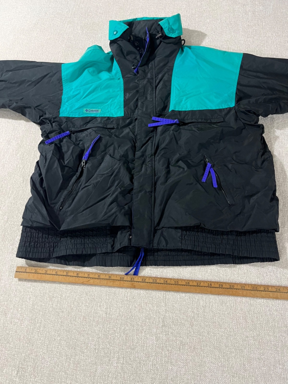 Vtg 90s Columbia Size L Ski Jacket Vamoose Bright Colorblock Teal Black Purple