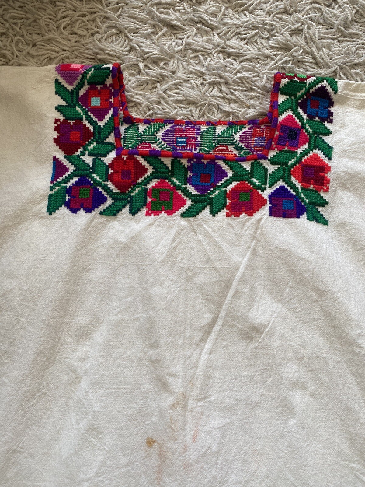 Vintage Peasant Top Hungarian Blouse Authentic Embroidered Cotton Large