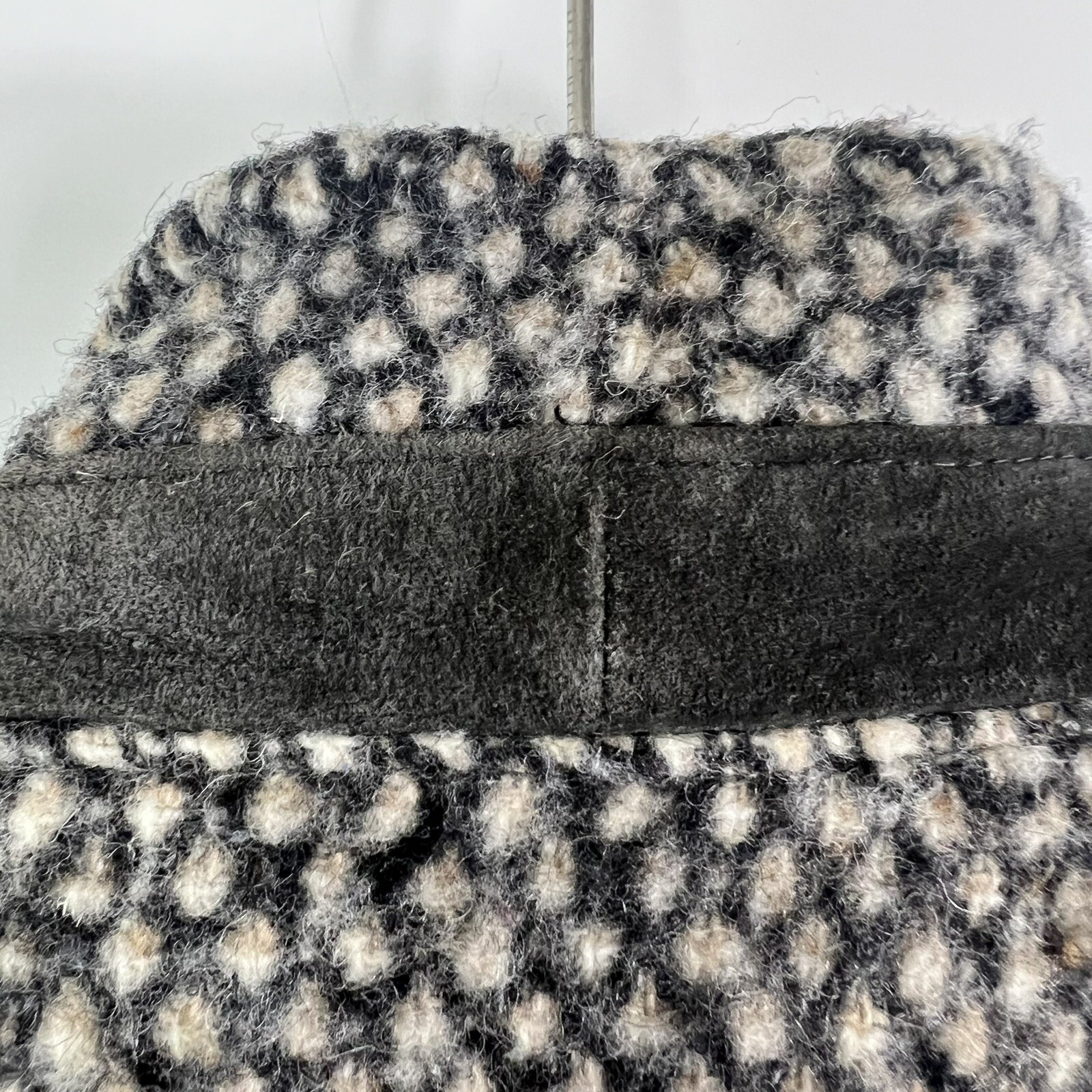 Vintage 80s Donnybrook Wool Blend Suede Trim Mid Length Diamond Tweed ILGWU USA