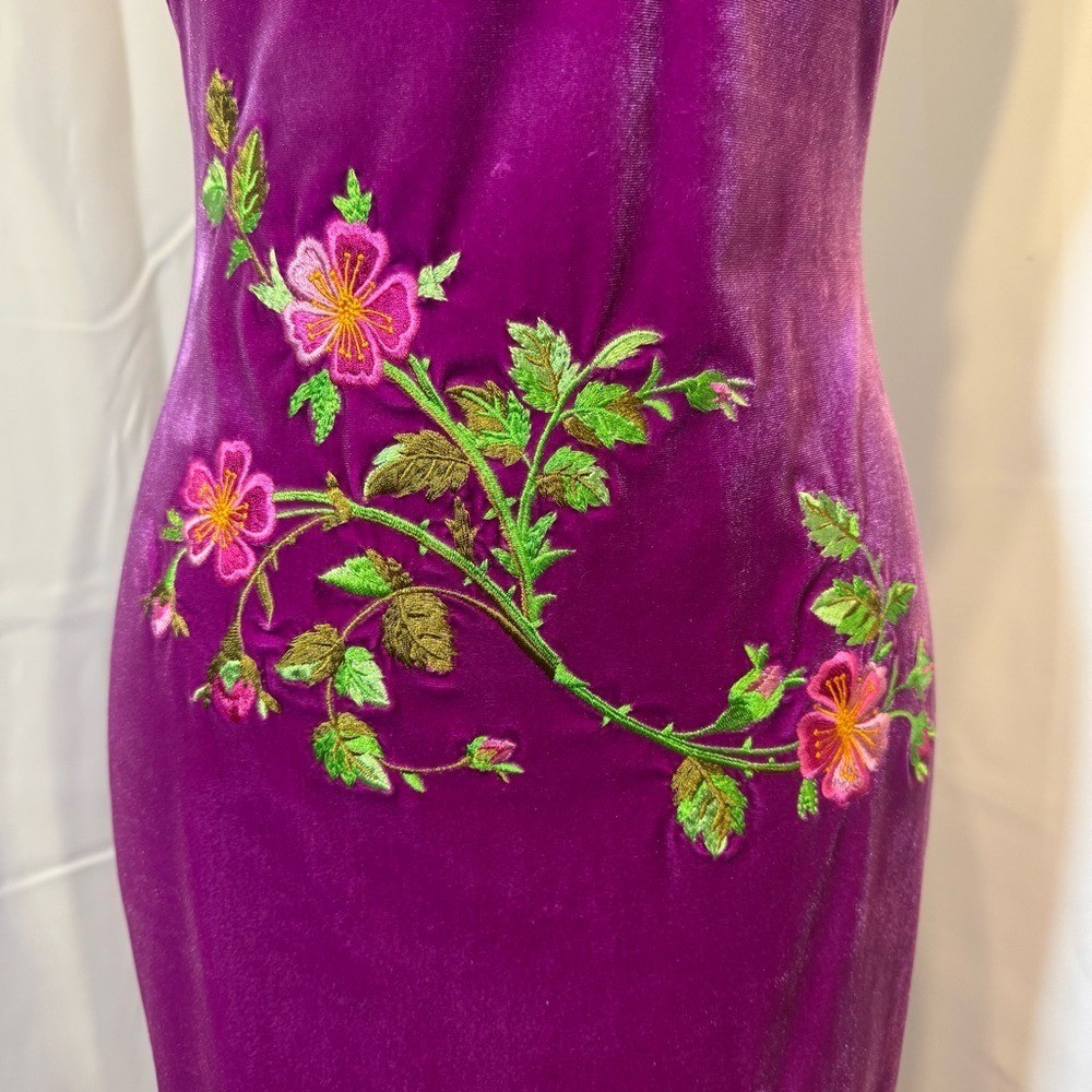 VTG Betsey Johnson New York M Fuchsia Embroidered Velvet Midi Dress 90s Grunge