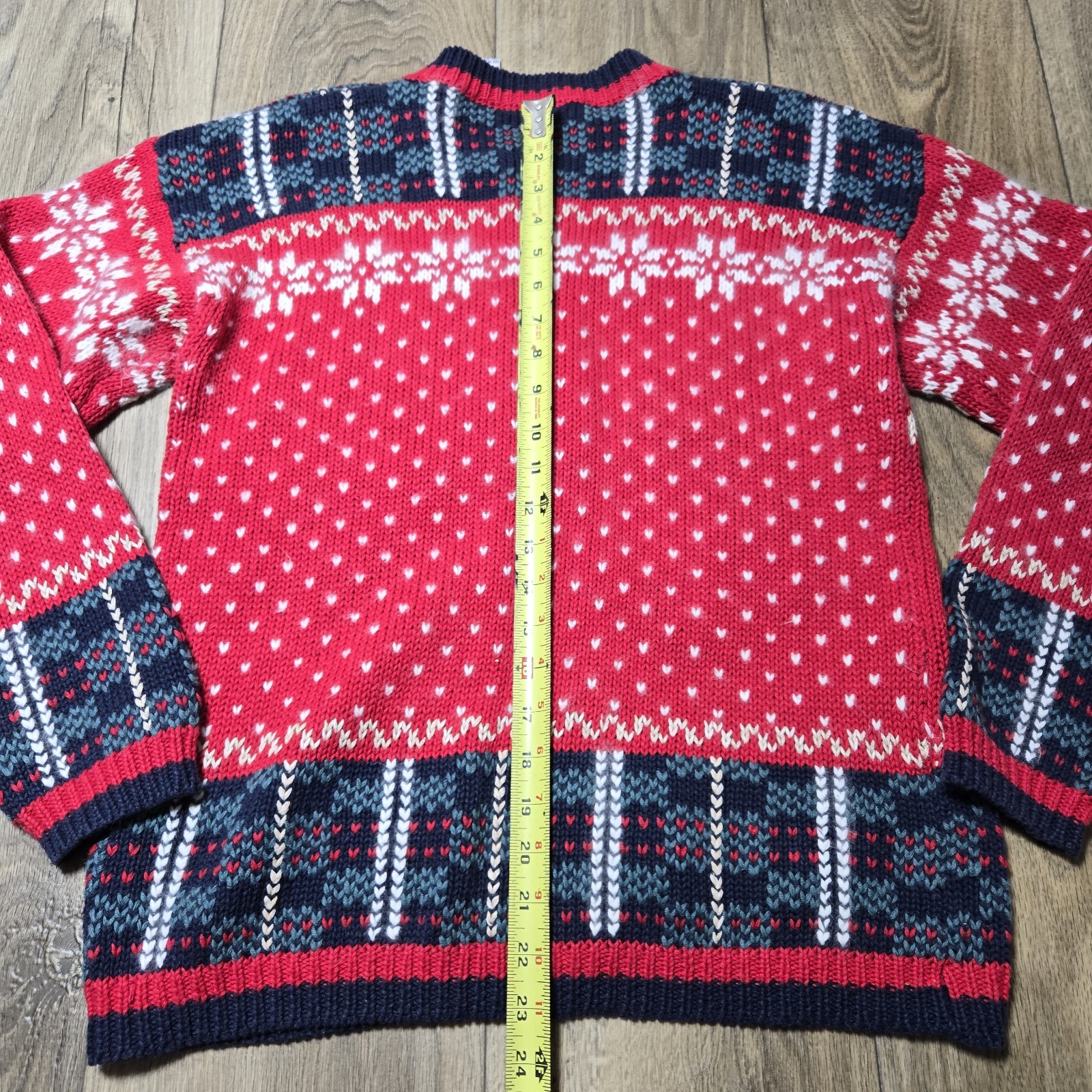 VTG NorthCrest Womens Cardigan Size M Red Multicolor Winter Holiday Angora Knit