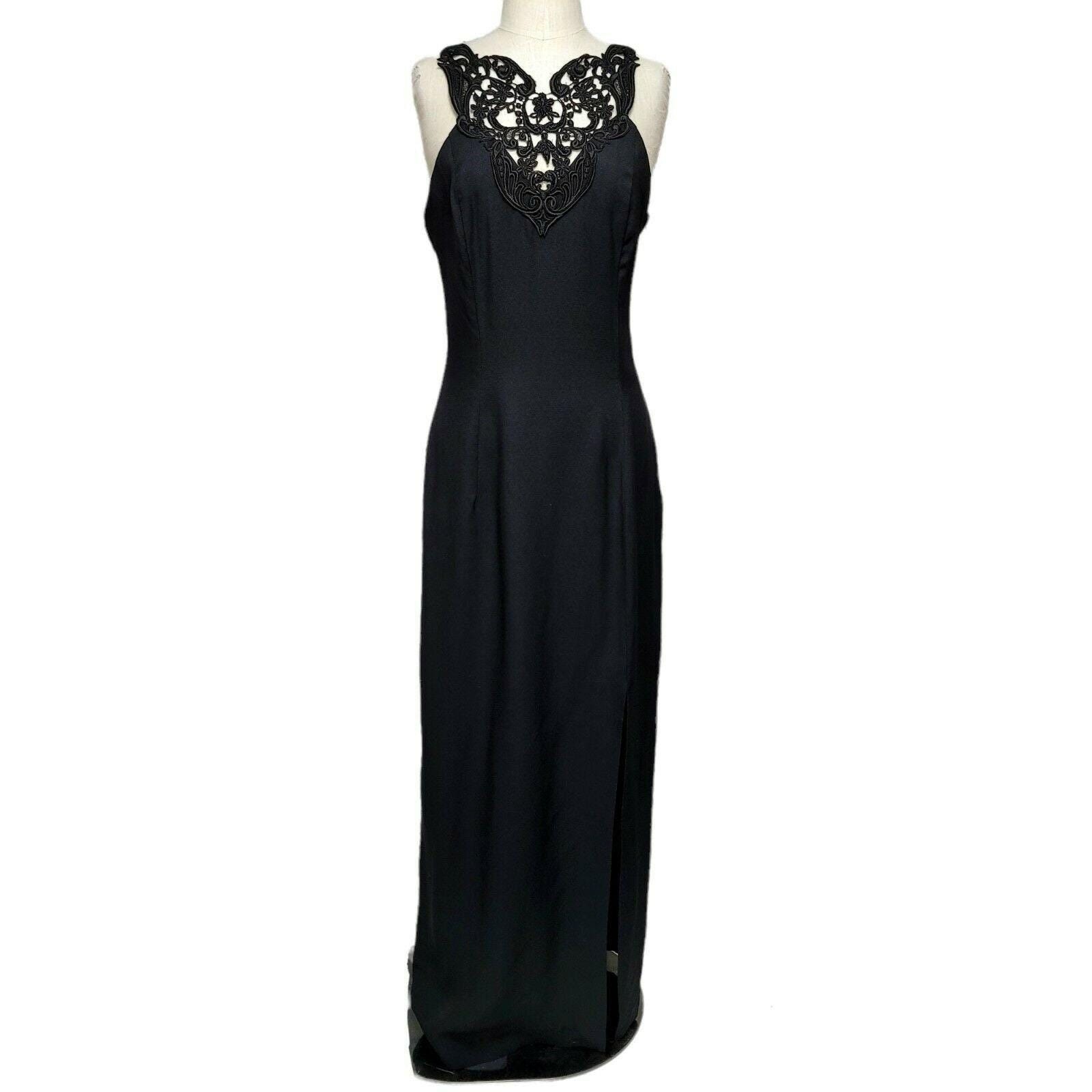 Vintage 90s Jessica McClintock Gunne Sax Black Halter Long Evening Gown Prom