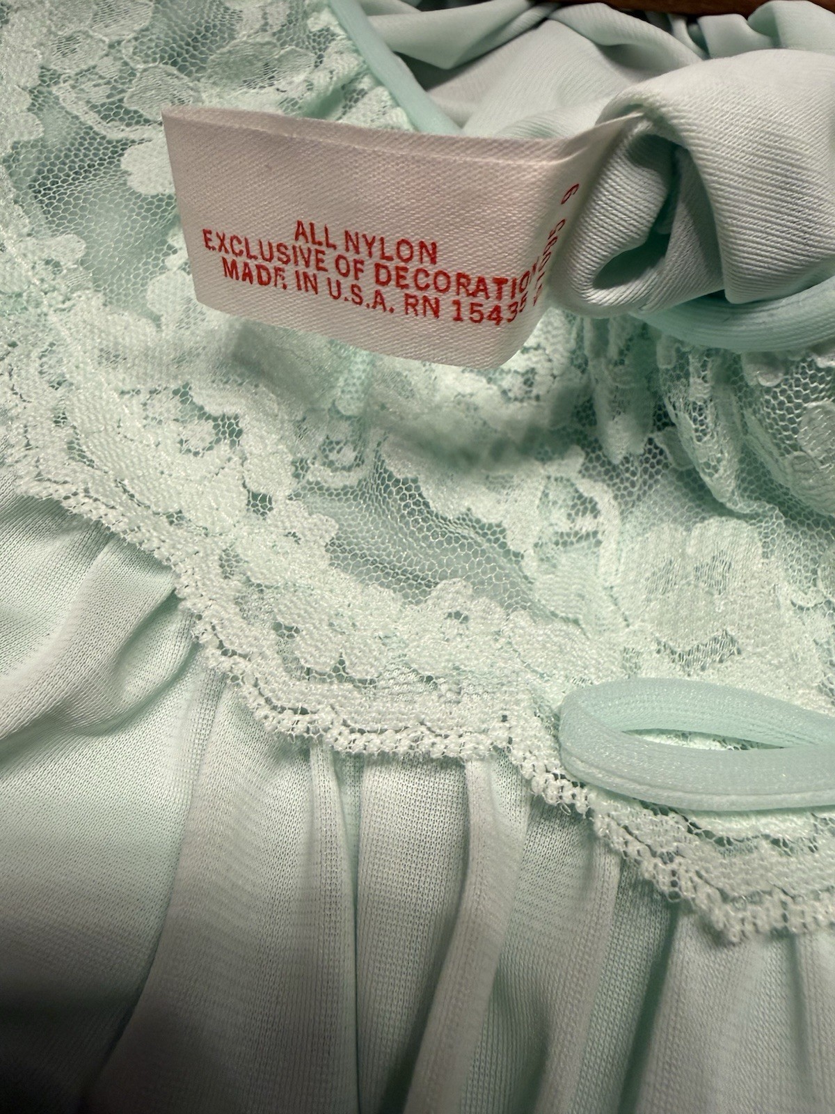 Vintage 70s Gilead Mint Green Lace Nightgown NOS Deadstock Original Tags.