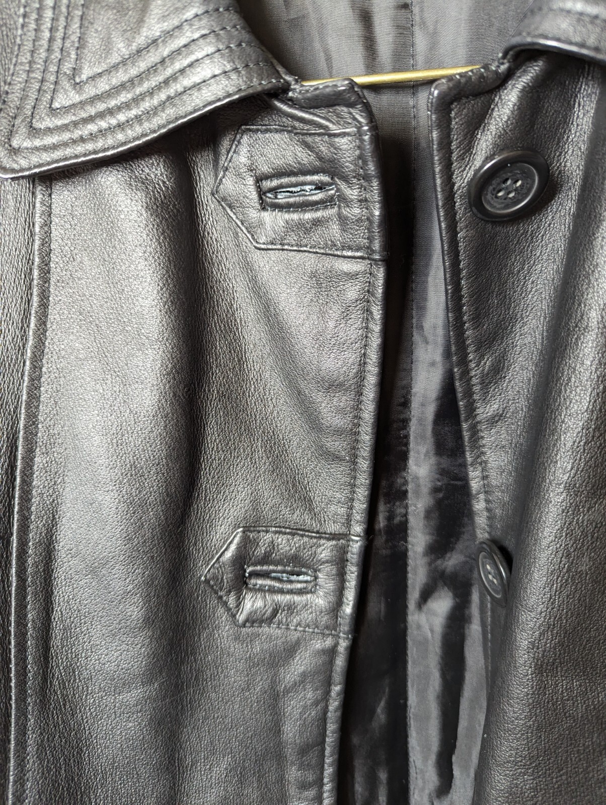Vintage Black Leather Jacket Size L Salon Studio Haband Button Down Mid Length