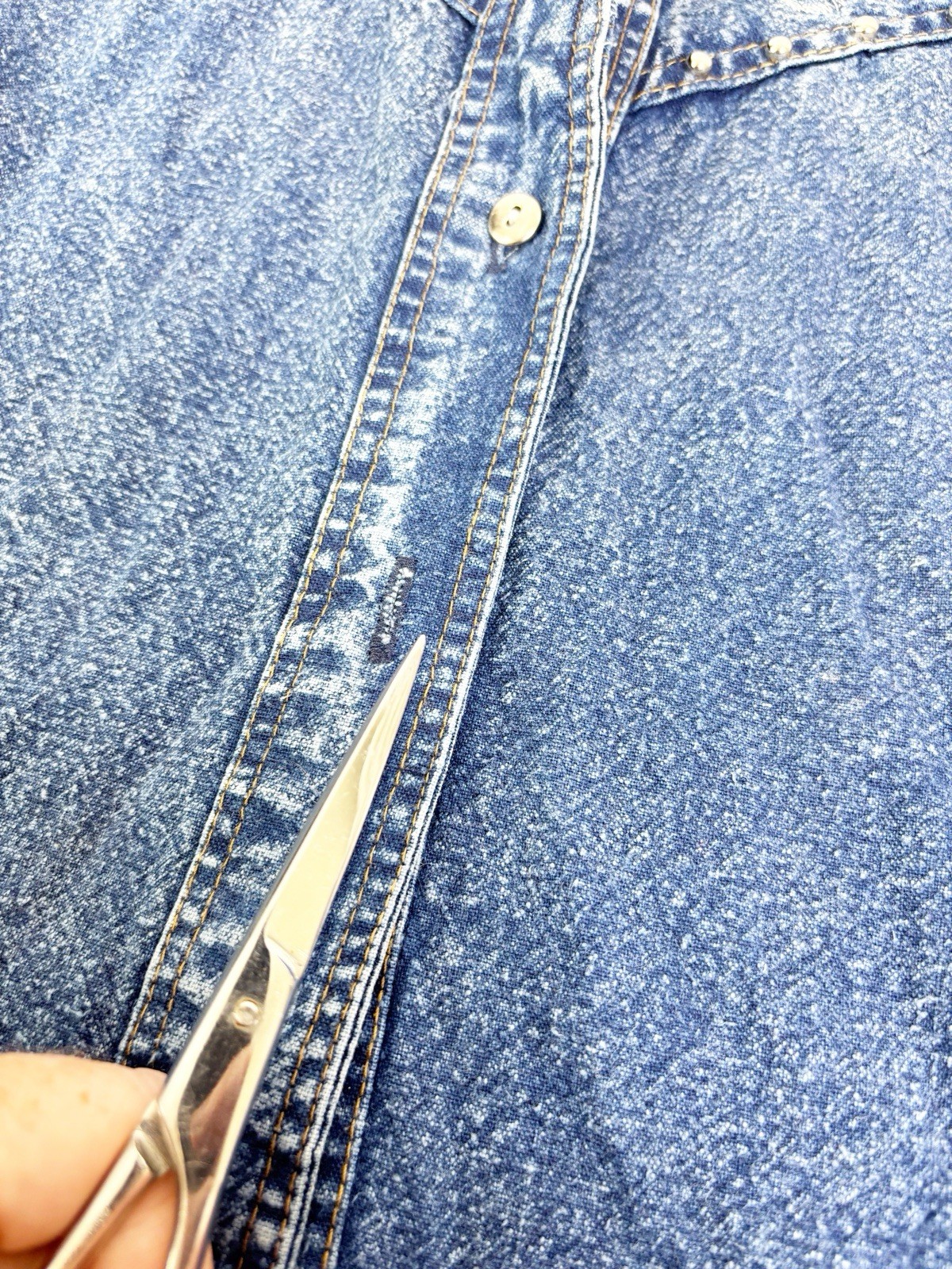 VTG Pretty Bleu Large Beaded Denim Button Shirt & Mom Jeans (26×26) Set GUC