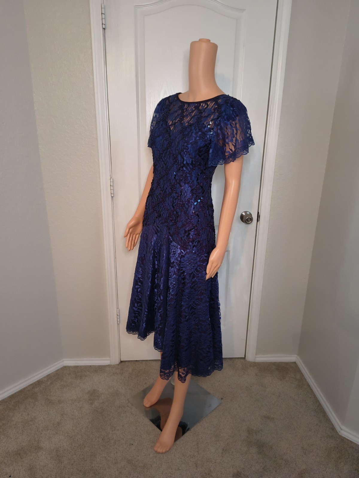 Vintage 80s Lace Drop Waist Dress Size 6 – Artsy Festival Sparkly Glam -DP29