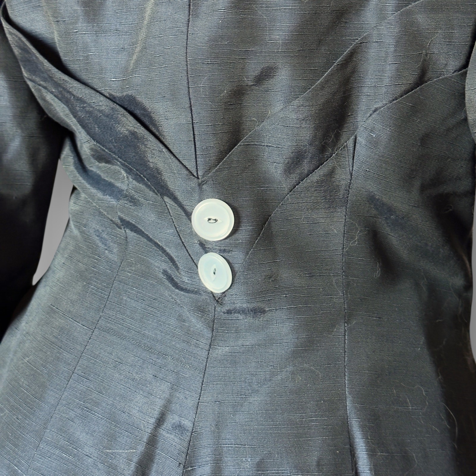 Vintage 1940s New Look Black Silk Duster Princess Coat Button Front Jacket Small