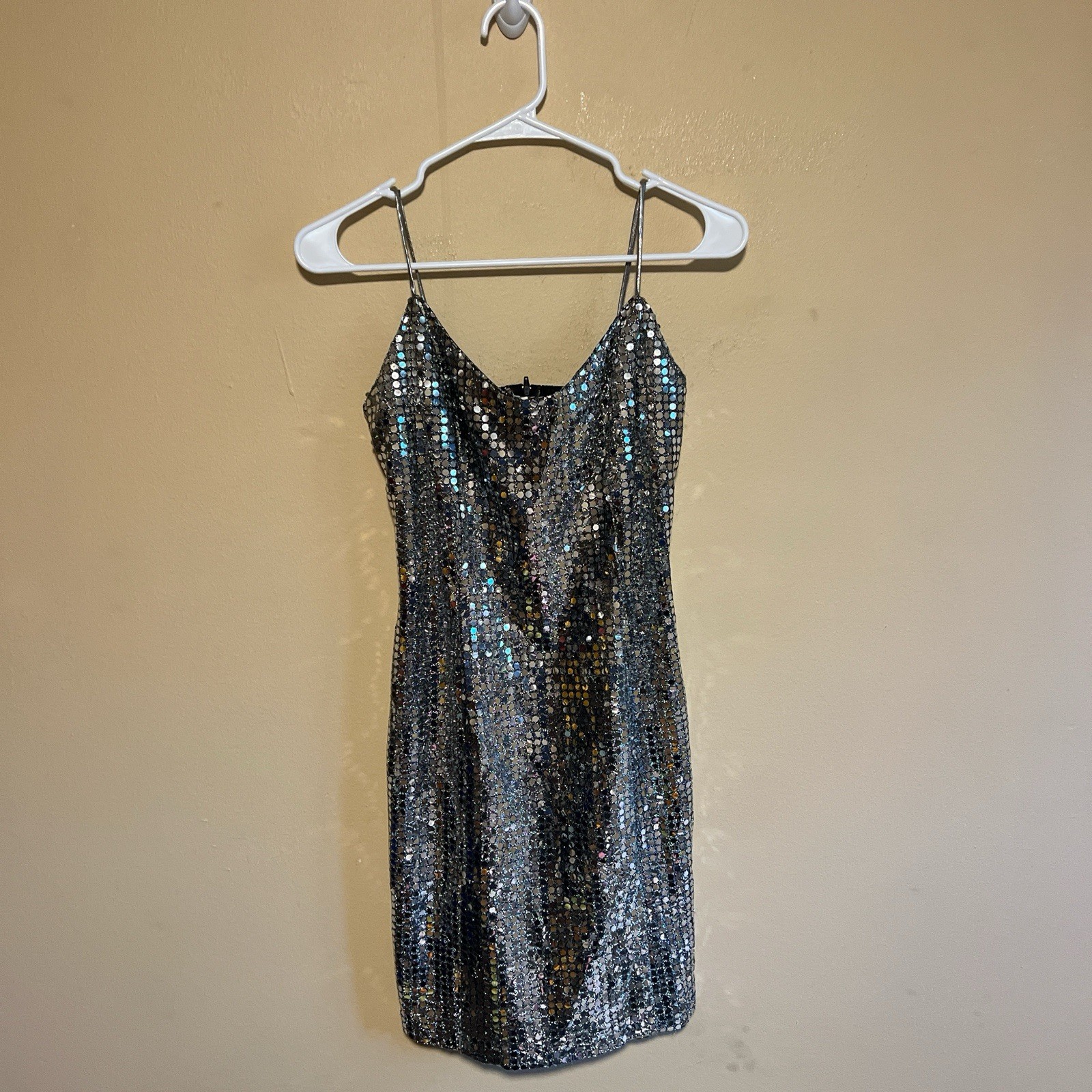 L.A Glo sparkly silver sequin vintage 90’s disco mini dress size 8 showgirl