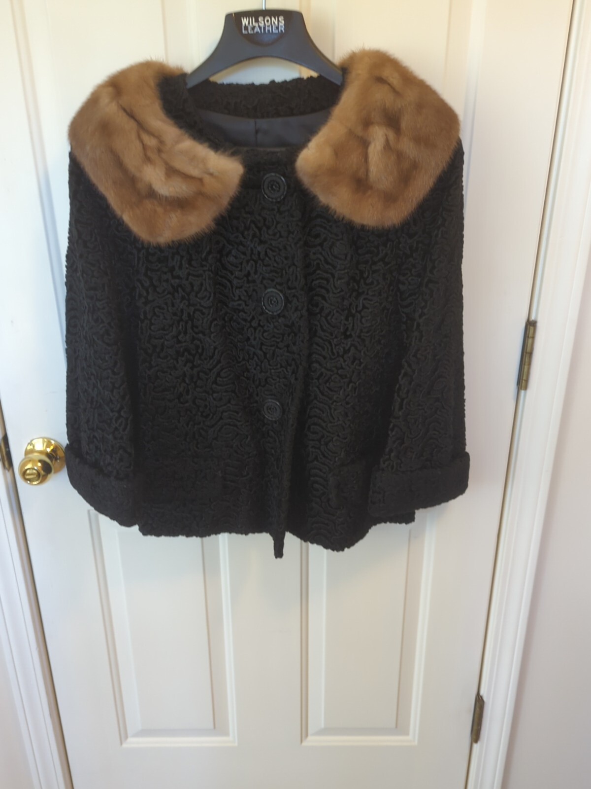 Vintage 60s Astrakin Black Curly Lamb Coat Cropped w/Mink collar S/M
