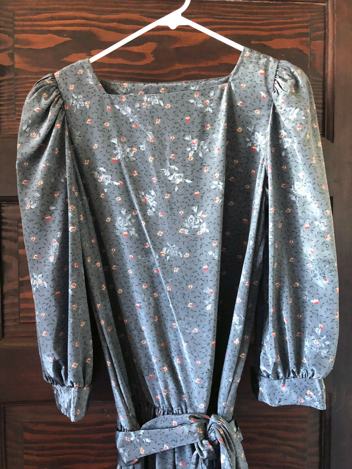 Vintage 80’s KATIE MFG Floral LS Dropped Waist Dress Blue Gray Dress Size 8