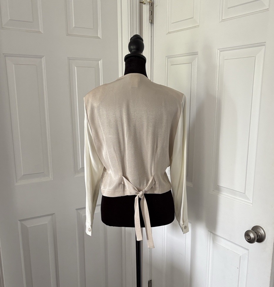 Vintage Just For Petites Beige and Cream Blouse/Vest Combination