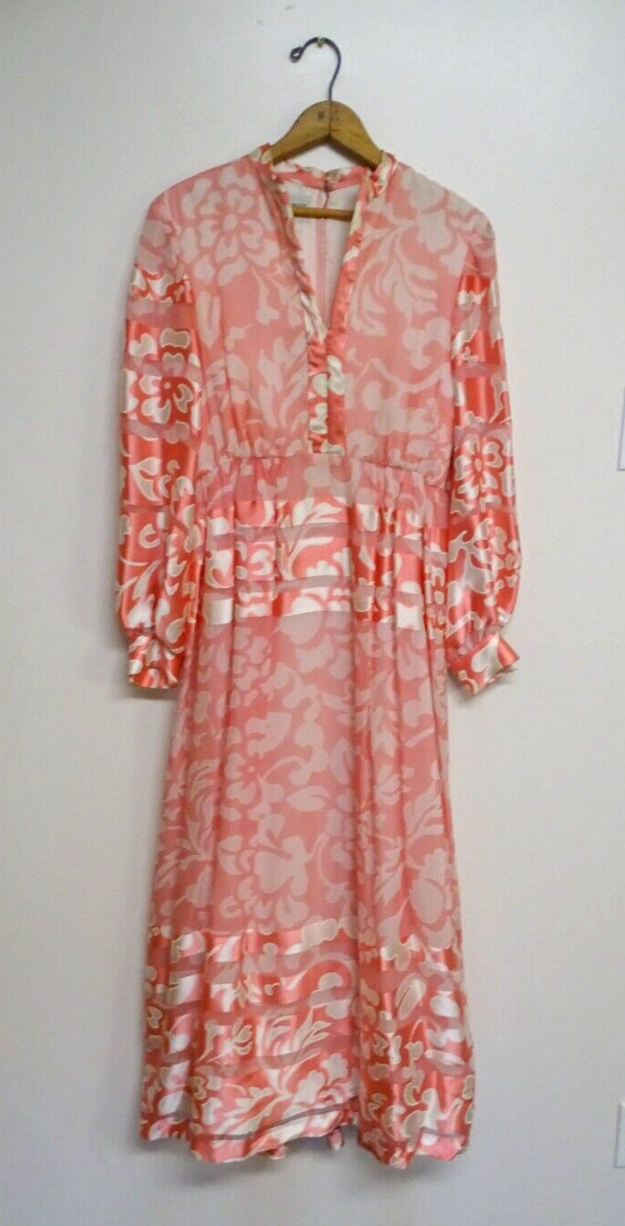 Ceil Chapman Dress Vintage Pink Long Sleeve Maxi V Neck