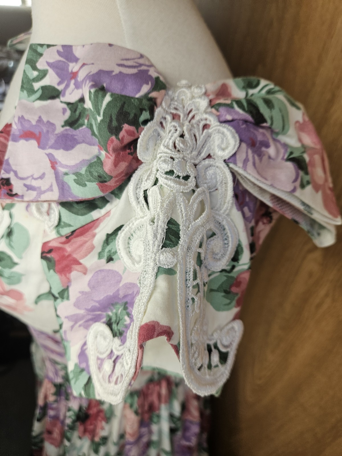 Vtg Jessica McClintock Sz 11/12 Floral Puff Sleeve Dress Tulle Underskirt USA
