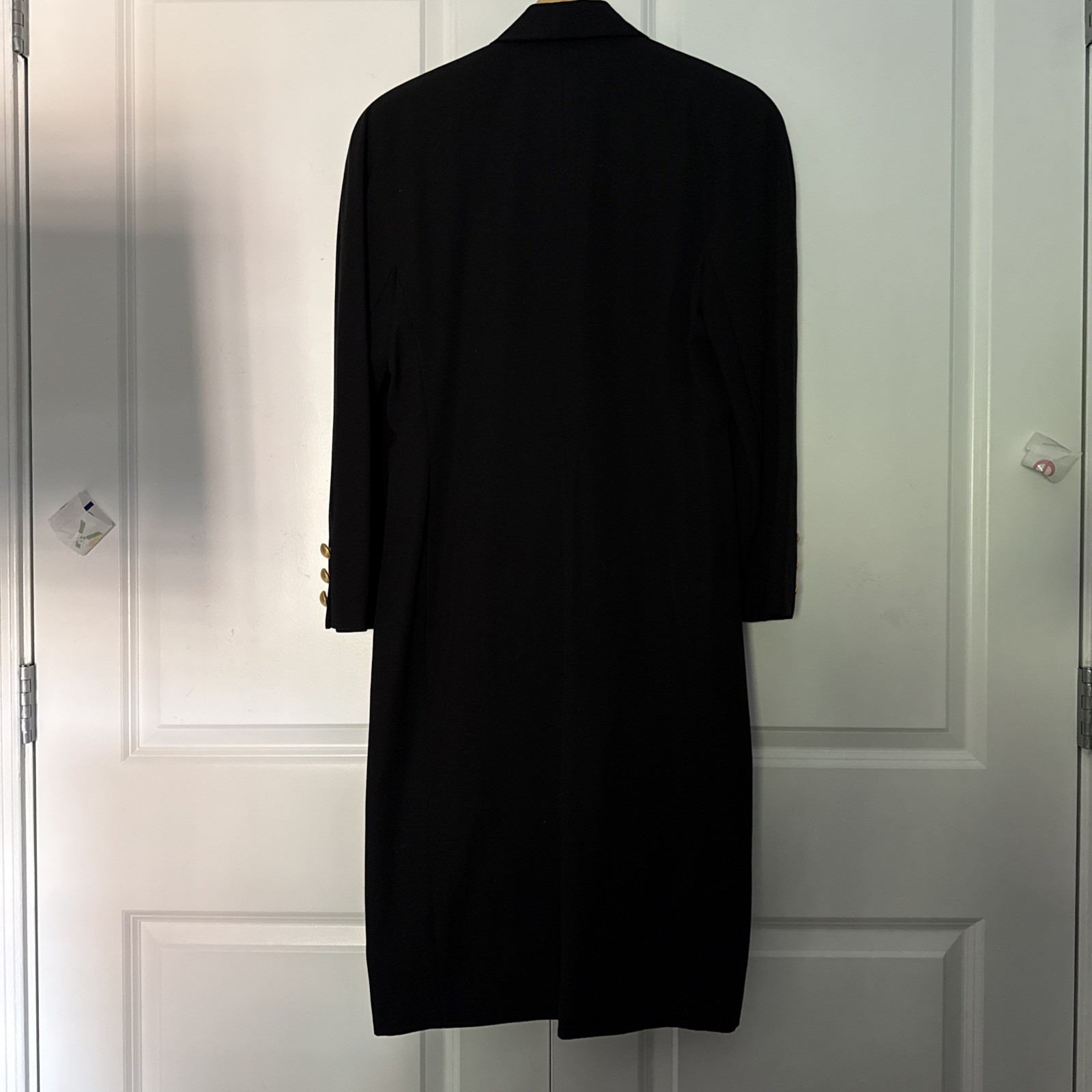 Vtg Lillie Rubin Wool Coat Dress 10 Black Shoulder Pads GoldButtons Quiet Luxury