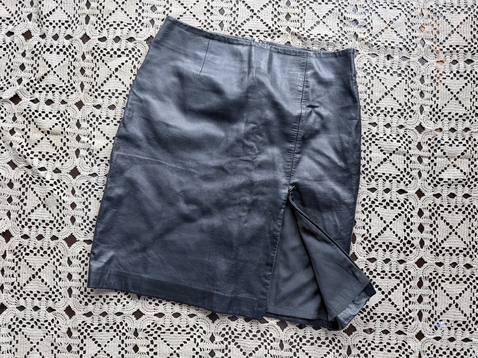 Vintage Y2K Black Italian Lambskin Skirt Genuine Leather Butter Soft Zipper S