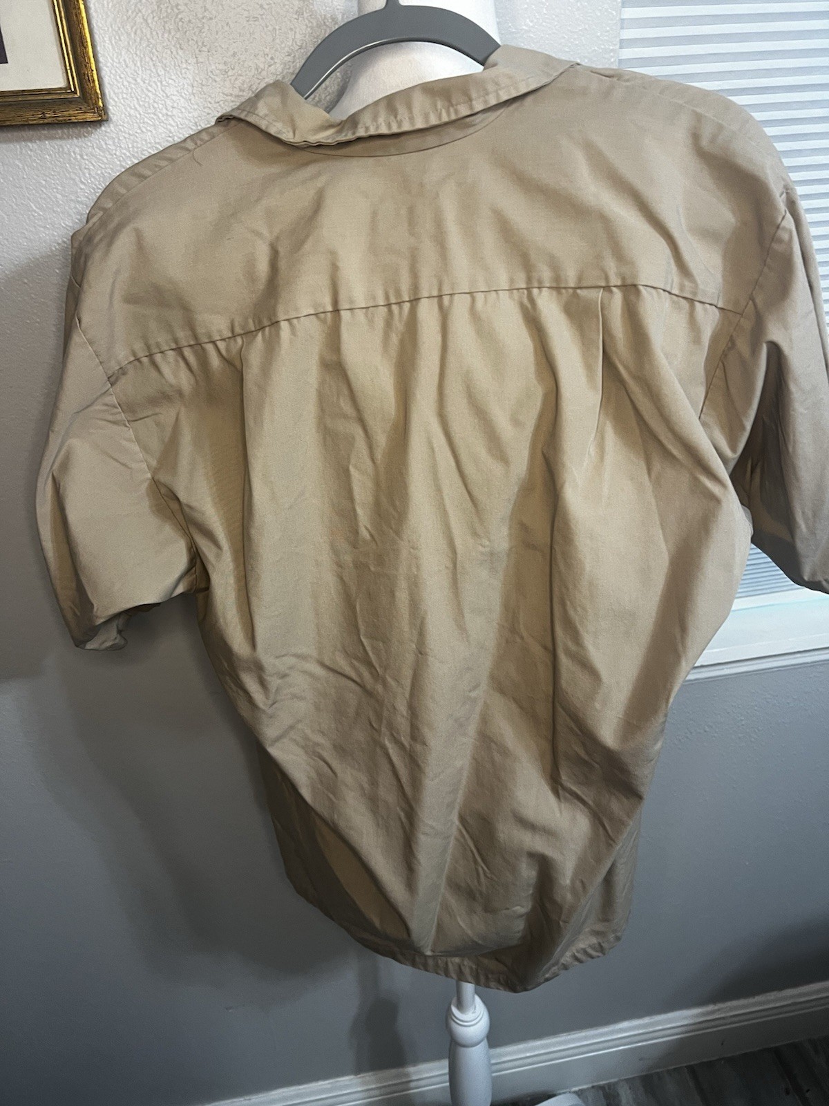 Vintage Christian Dior Work Shirt Button-Down Women’s Large Tan , Blue White red