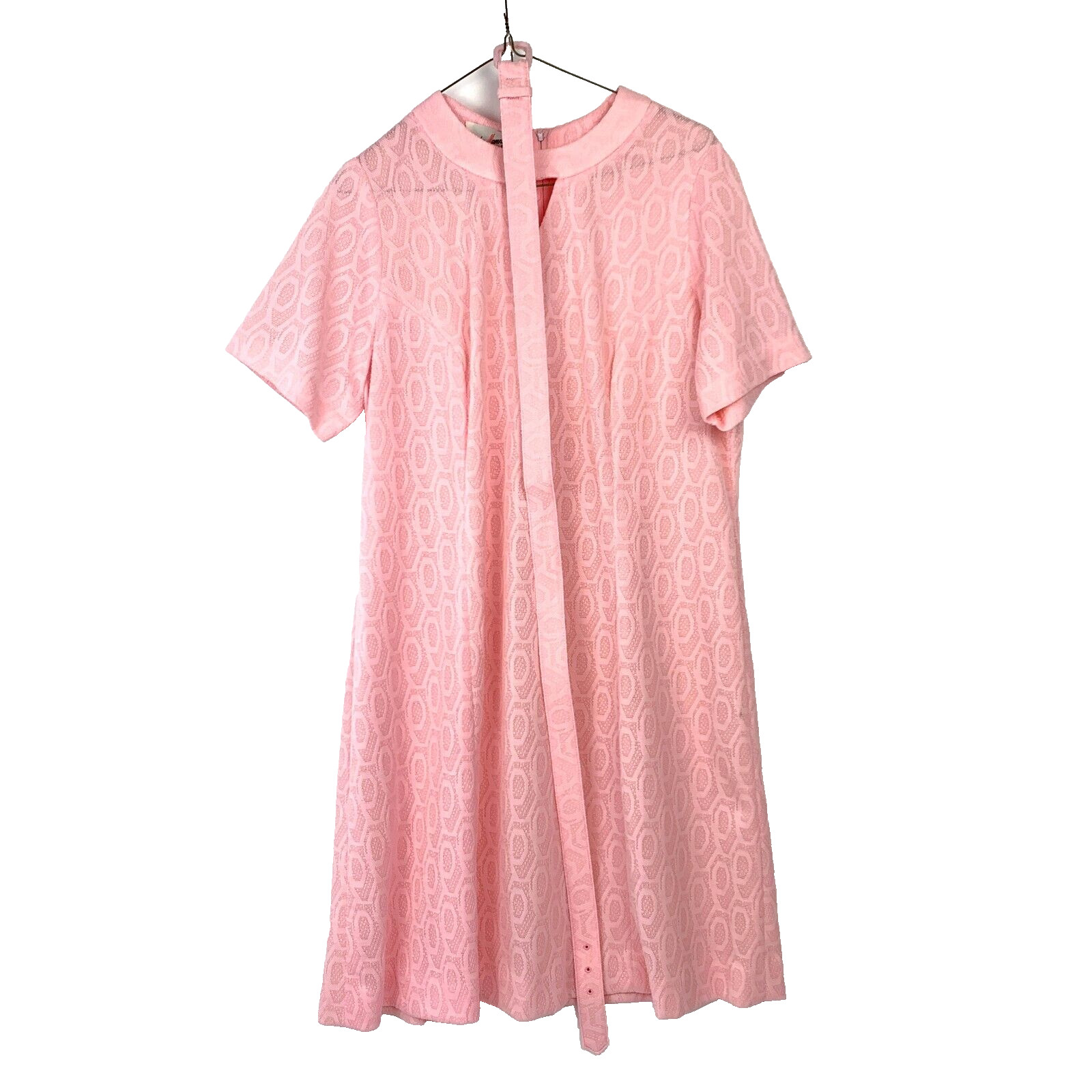 Vintage 60s Martha Manning Original Pink Textured Polyester Belt Dress Chest 44″