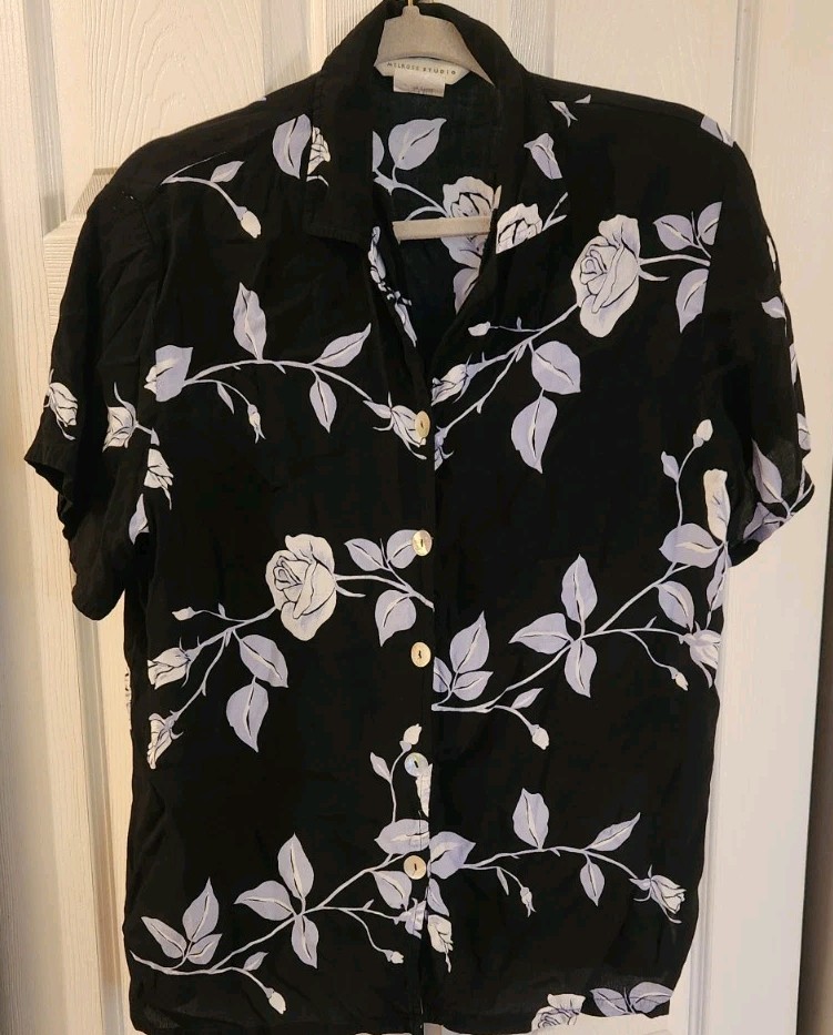 Melrose Studio Womens Blouse Tropical Button Up Hawaiian Vintage SZ Large