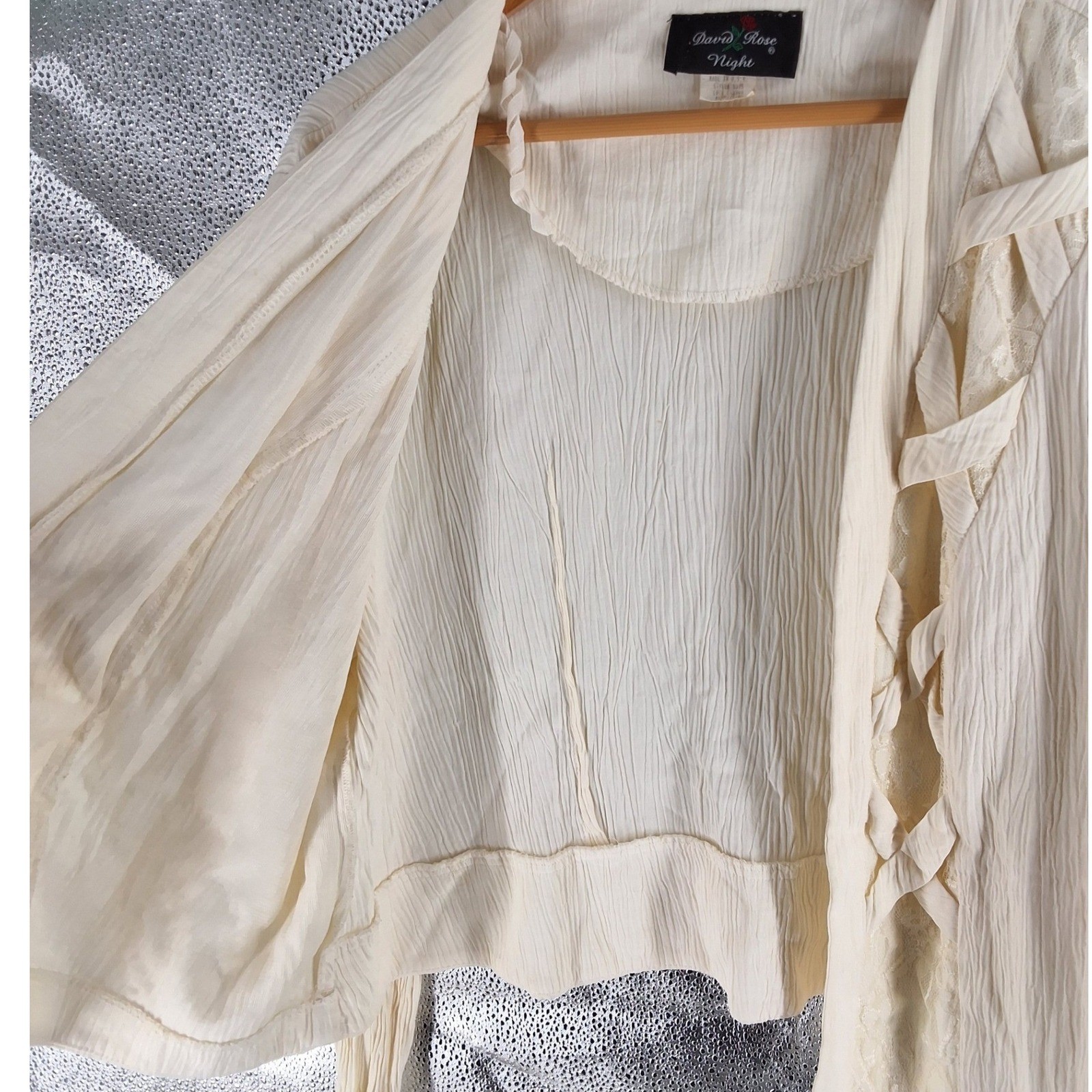 Vtg 90s David Rose Night Dress Jacket Set 20W Ivory Lace Crinkle Plus
