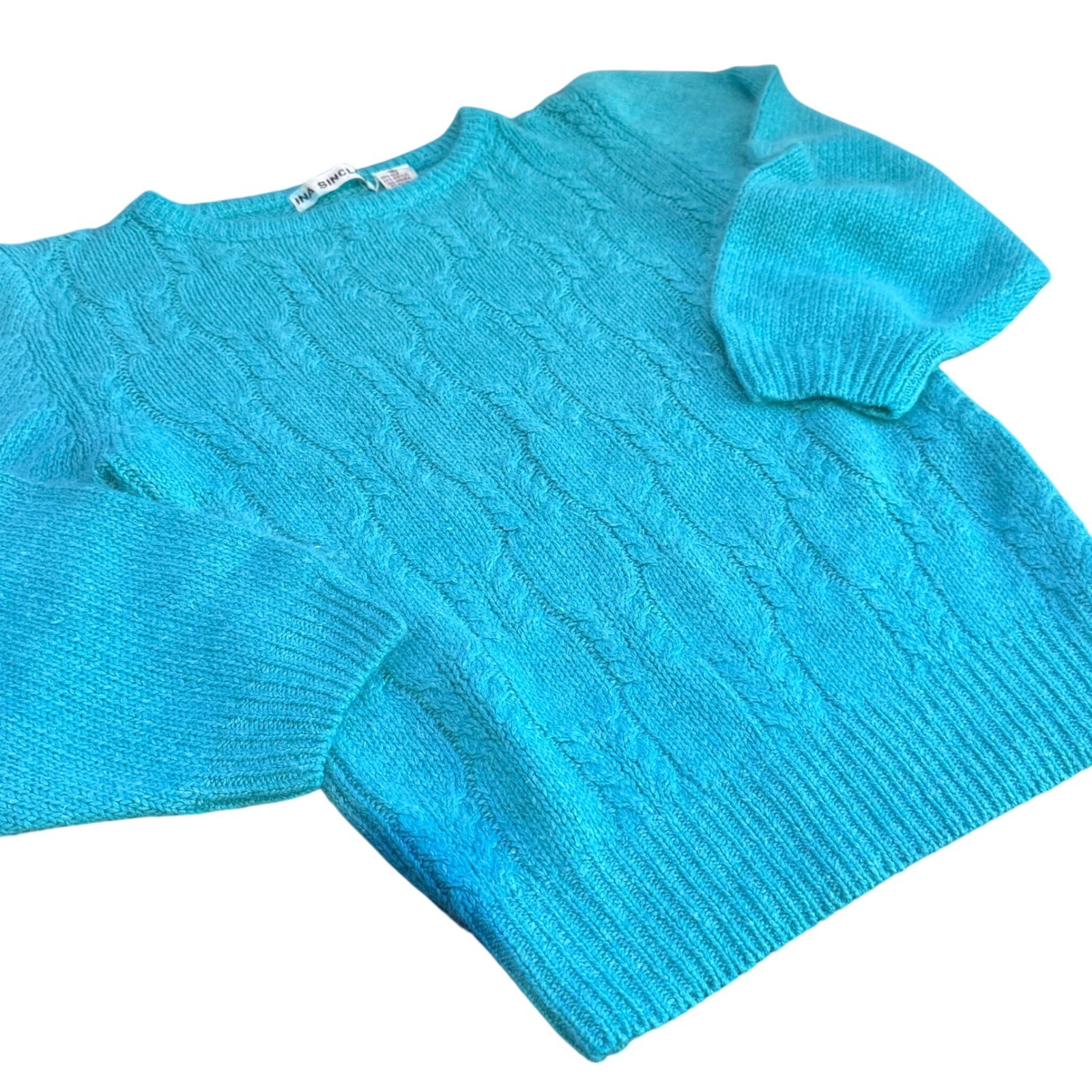 Vtg 80s Silk Angora Lambswool Sweater Puff Sleeve Fuzzy Knit Soft Size S Halo