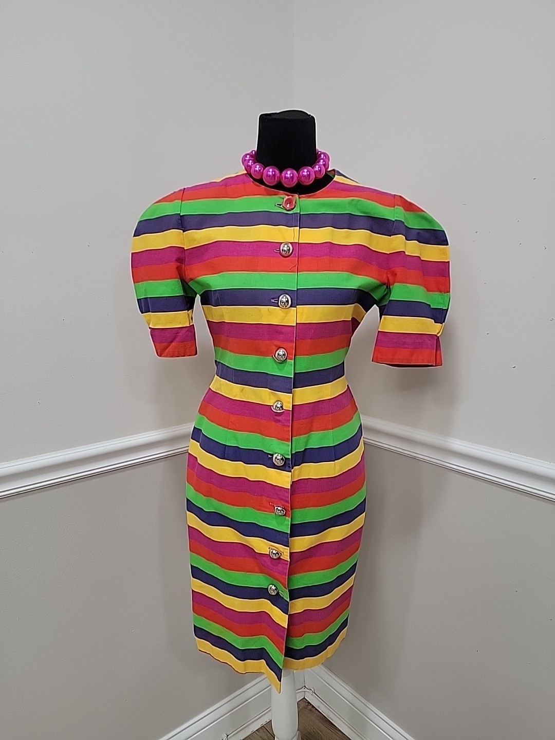 VTG’80 Paul Harris Rainbow Stripe Bodycon Cotton Wiggle Dress