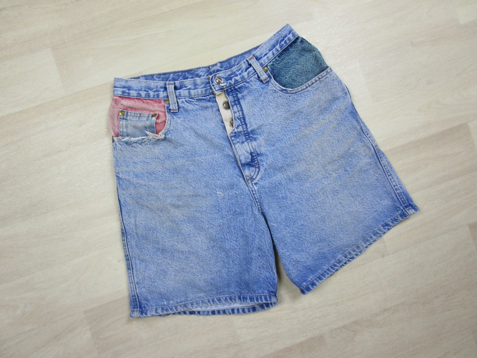 Vintage 90s Zena High Rise Denim Jean Shorts Womens (29″ Waist) Colorblock
