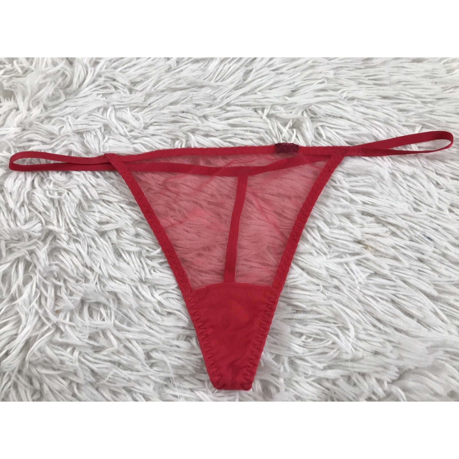 Thong String Soft Mesh Panty Red Underwear Sz LG NWOT