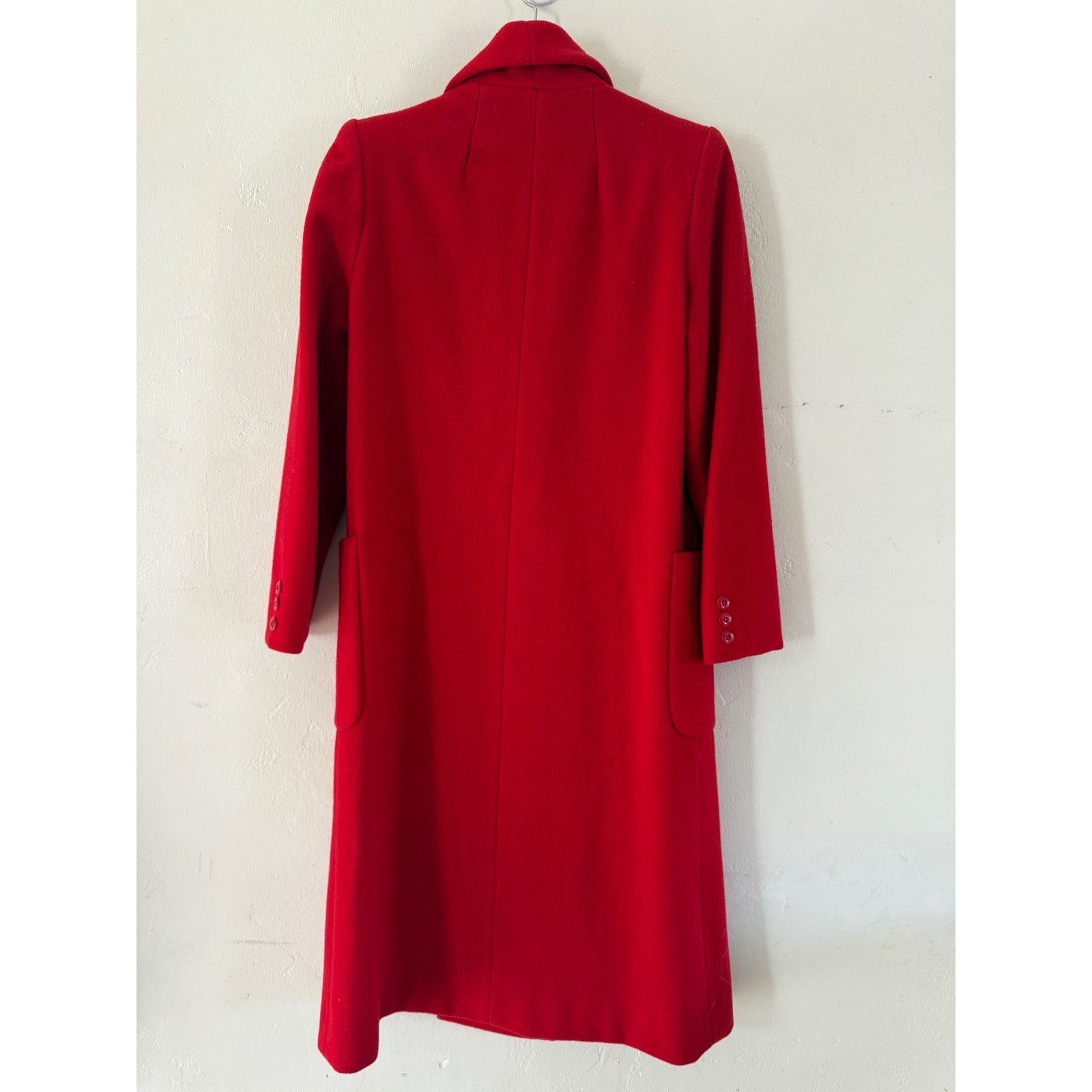 Vintage I Magnin Ethel Pear One Up Red Wool Shawl Collar Double Breasted Coat