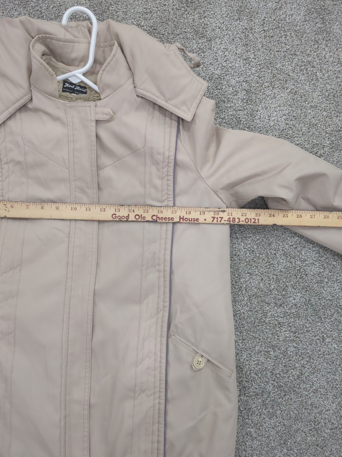 Mod Maid Sm Tan Chore Coat Jacket Retro Vintage Detachable Hood Rn45533 Faux Fur