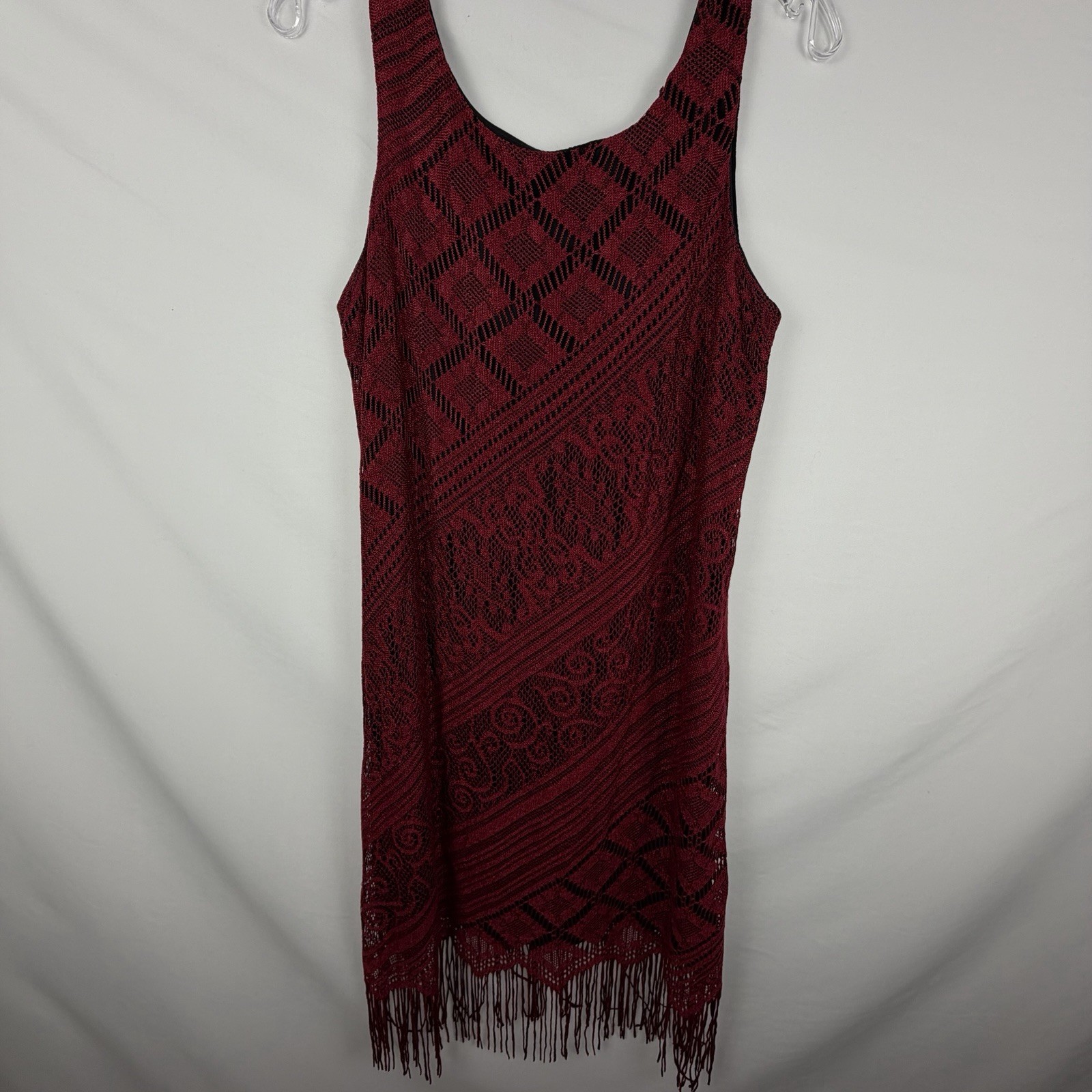 VTG Harlow Dresses Sz 12 Sleeveless Red Black Lace Fringe Flapper Dark Romantic