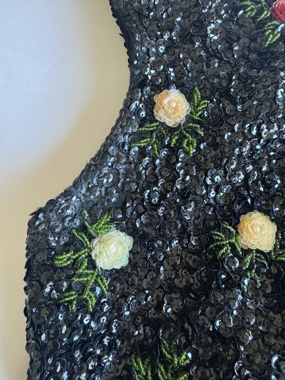 Vintage 60s House of Gold Beaded Sequin Floral Sleeveless Evening MCM Top Medium