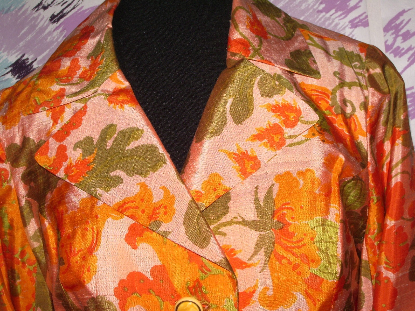 Era 60’s custom tailored floral silk lady 2 pcs dress jacket stunning size 6-8
