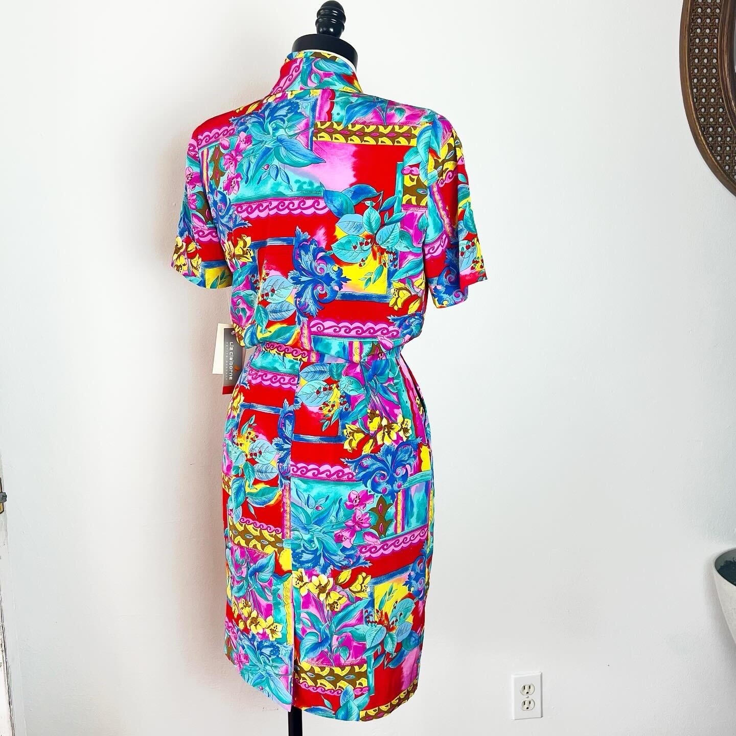 LIZ CLAIBORNE Deadstock 1990’s 90s Vintage Floral Wrap Bust Spring Dress 6P S M