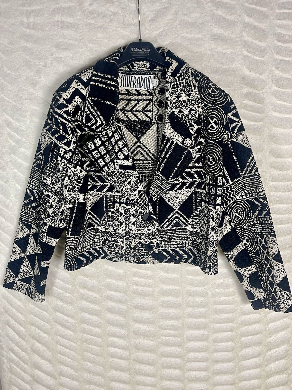 Silverado Vtg 80’s Oversized Shoulder Pad Cropped Tribal Aztec Tapestry Jacket M
