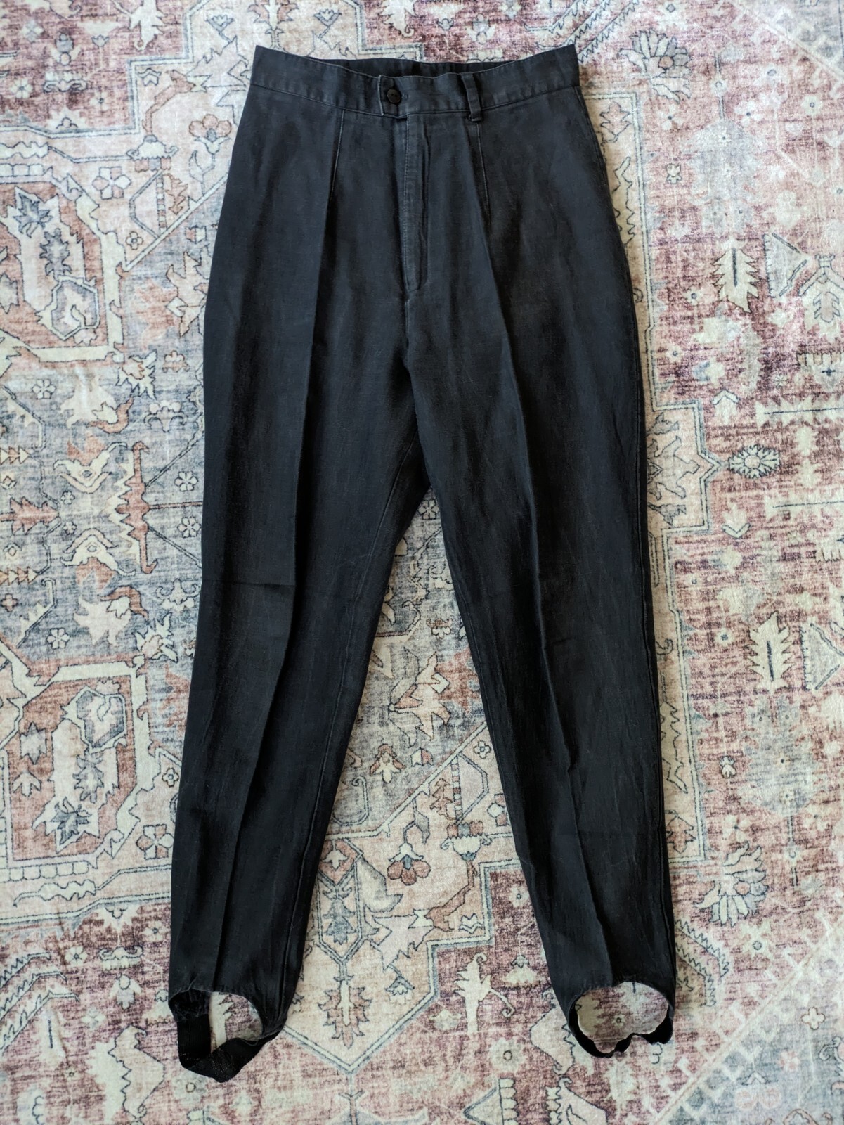 Vintage Black Skinny Stretch Painted On Stirrup Pants High Rise Size 13