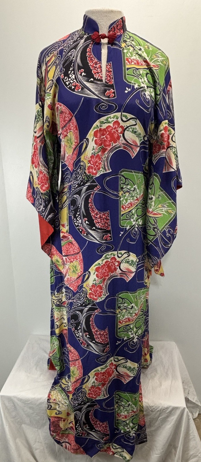 Vtg Paradise Sportswear 1950s Hawaiian Maxi Dress Women’s Pake Muu Fans RARE