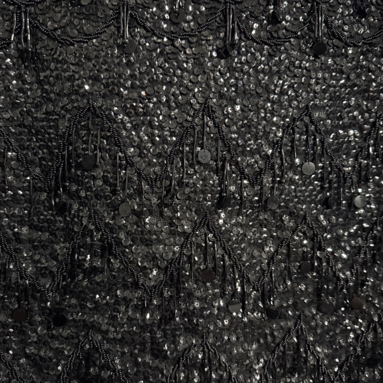Vintage Black Sequin Beaded Top / Art Deco Inspired Fringe Sleeveless Party Top