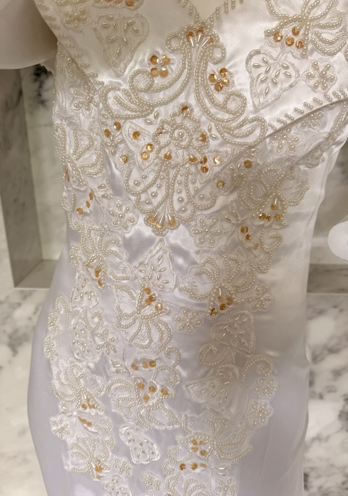 Vintage Jean Phoenix Bridal Wedding Dress Size 8 White Beaded Mermaid Gown NWT