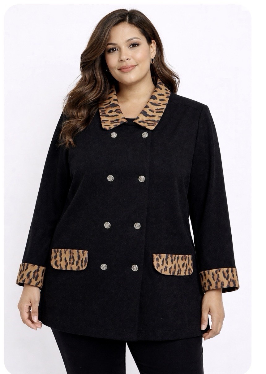 Vintage Double Breasted Blazer Black Cheetah Women’s 20W Petite