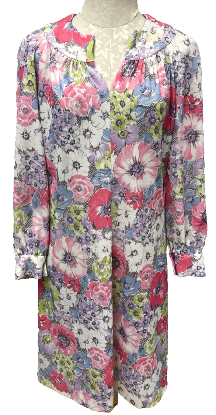 1960’s Abstract Floral LS Flower Power Custom Made Dress Size M