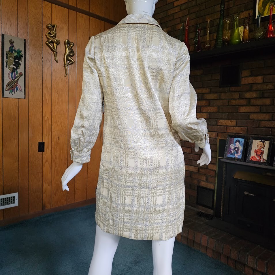 Vtg 60s Mod Silver Space Age Holiday Plaid Metallic Cocktail Mini Go Go Dress S