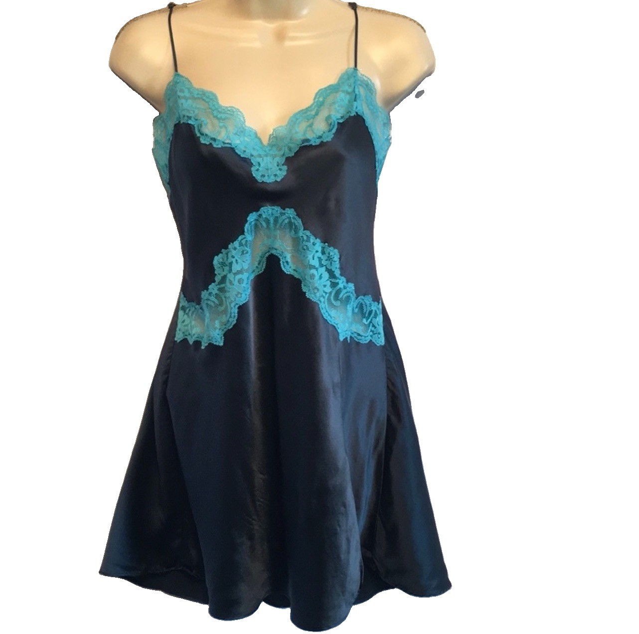 Y2K Victoria’s Secret 100% Silk Slip Nightgown Chemise Slip Blue Lace M 2003
