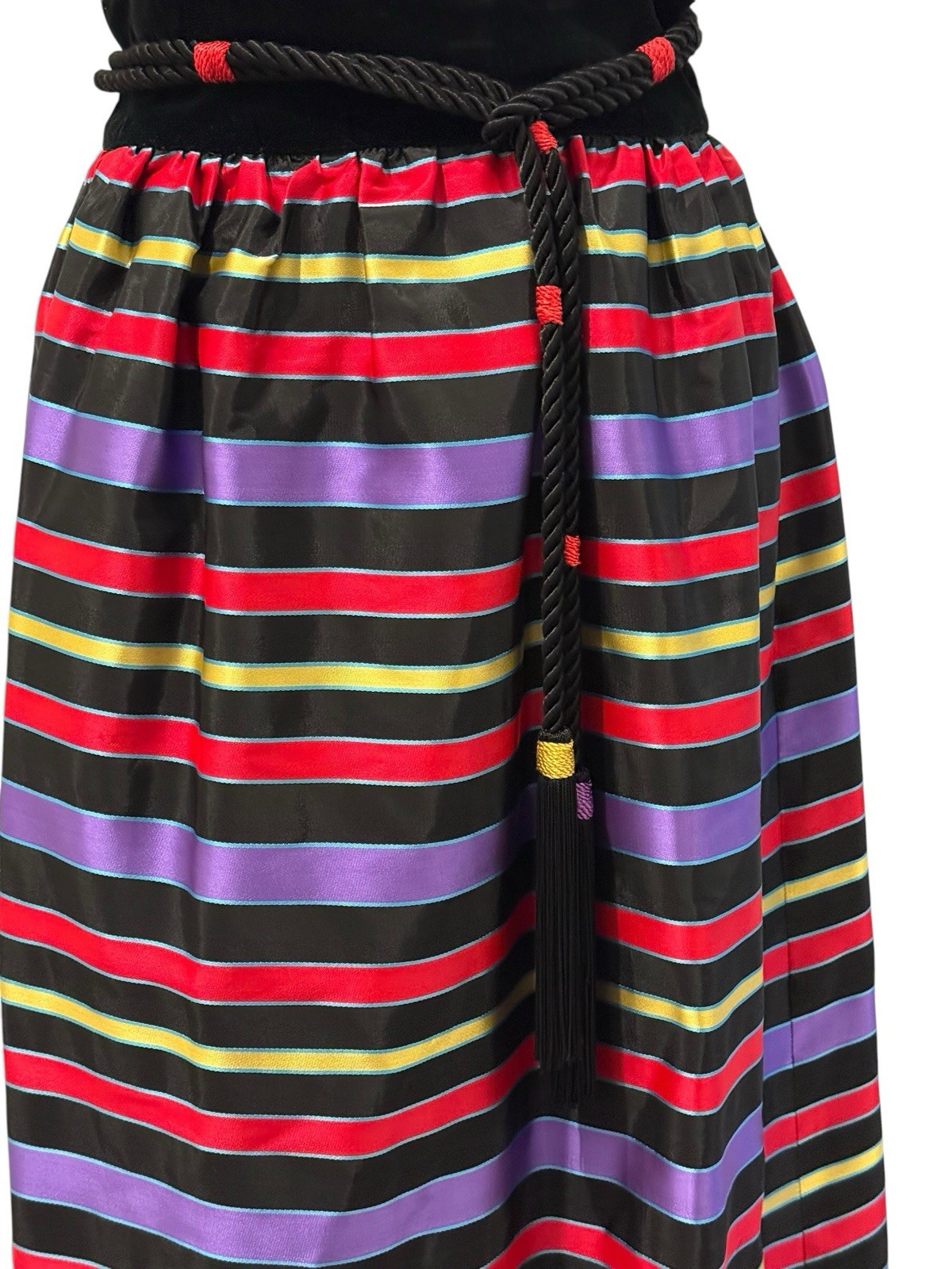 Vintage 1960s MAXAN Ribbon Stripe Taffeta Velvet Trim Hostess Maxi Party Skirt