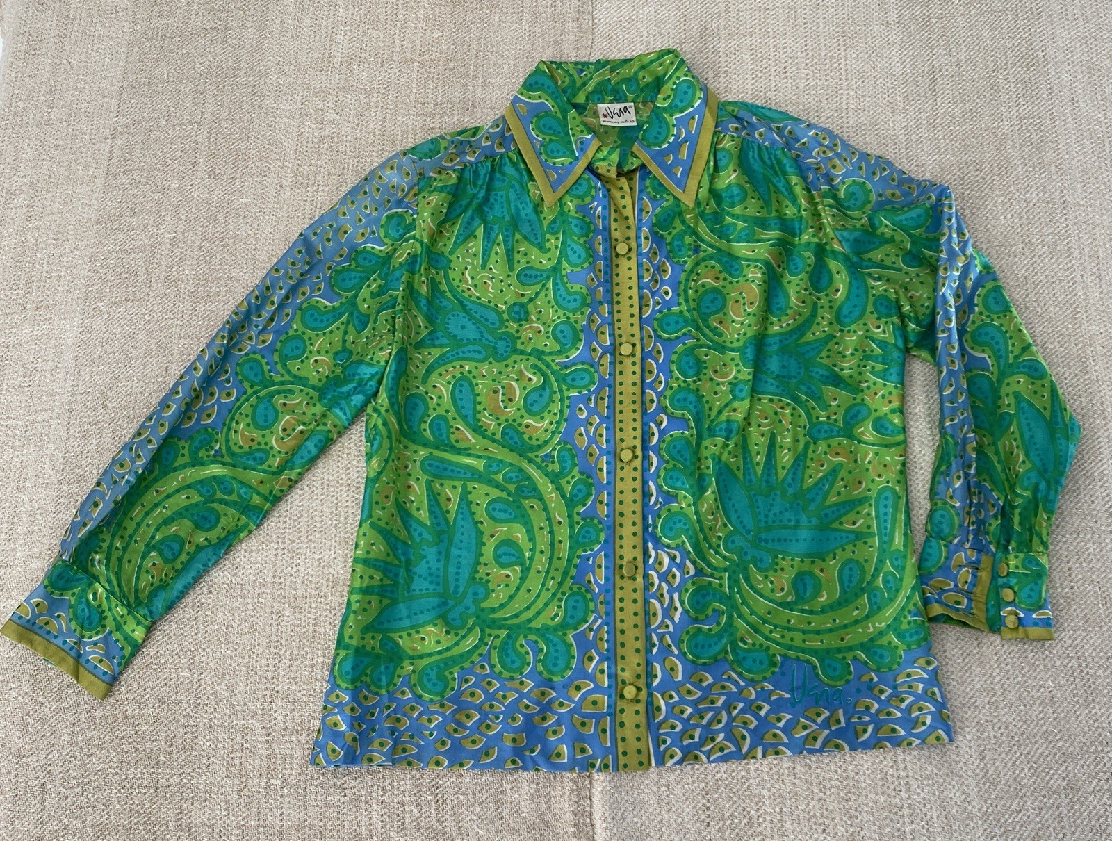 Vintage Vera Neumann Silk 1960’s Blouse Shirt Button Down Paisley