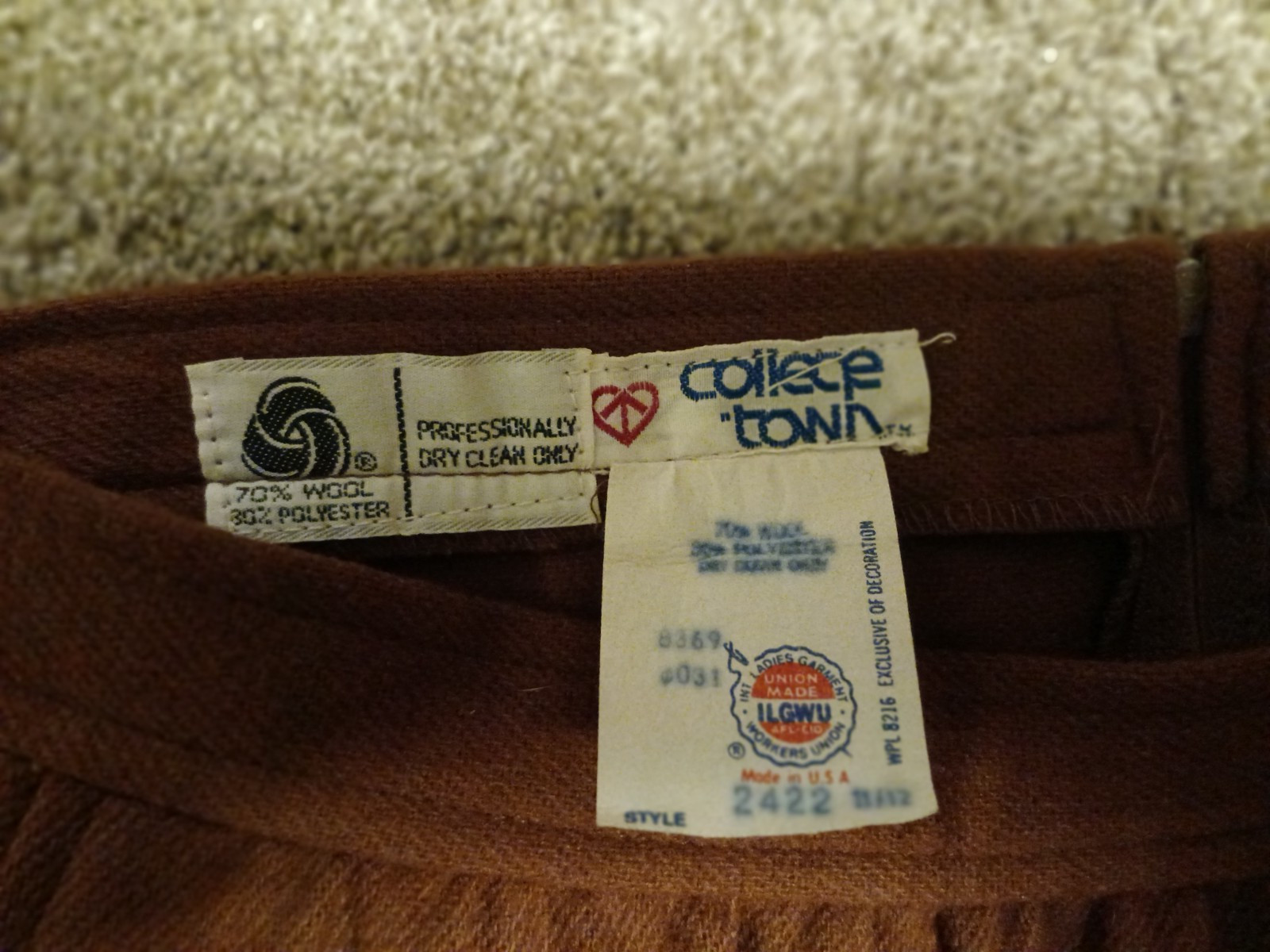 Vintage College Town Brown Wool Skirt Women’s 11/12 Back Zip Classic Style
