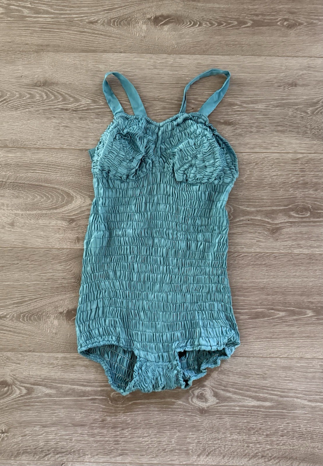 Vintage 1930s Blue Swimsuit Martin White Telescopic Lastex One Piece Size M